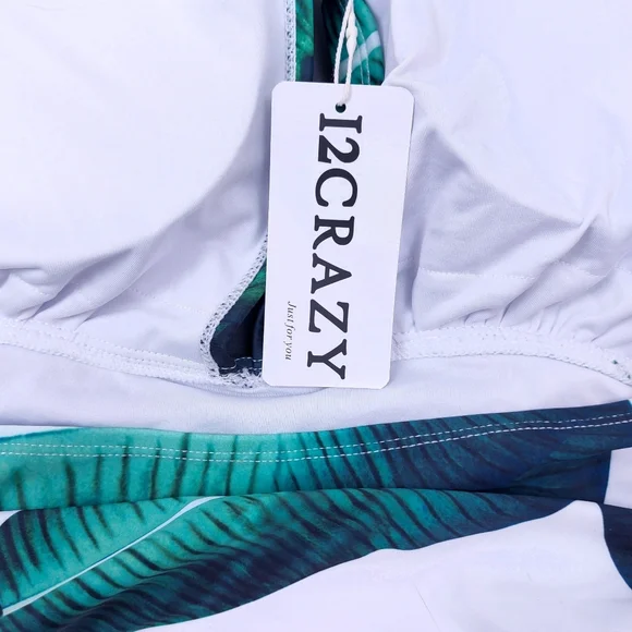 NWT Women's M Palm Leaves Plunge Halter Top One Piece Swim Suit - Picture 4 of 5